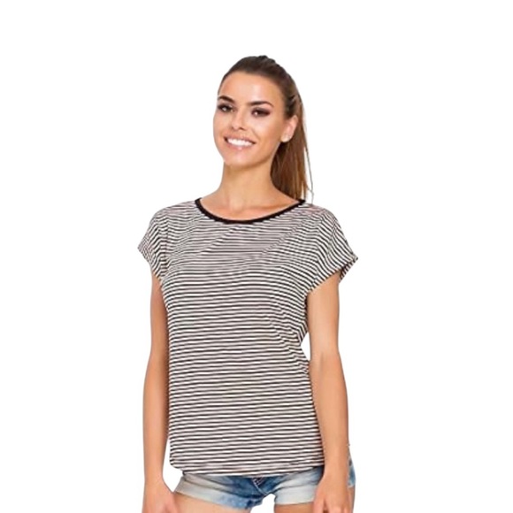 Talbots Tops - Talbots Linen Blend Black and White Striped Short Sleeve Tee